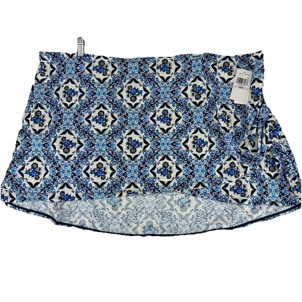 Jantzen‎ Wrap Front Printed Swim Over Skirt Cover Up 22W Blue Ceramic